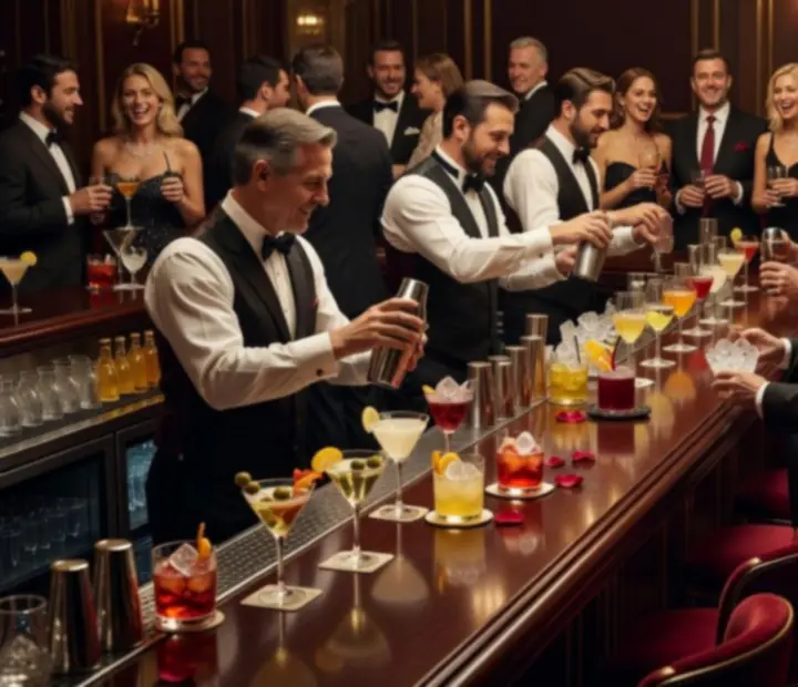 Elegancki bar koktajlowy i muzycy na żywo podczas luksusowego wydarzenia wieczornego